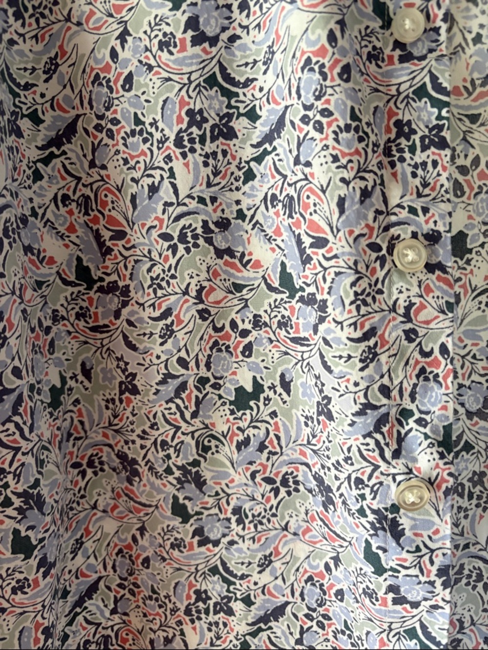 Up-cycled men’s XL Apt. 9 Ruffled Collar Floral Button-Up - Pink Blue White - Picture 2 of 4